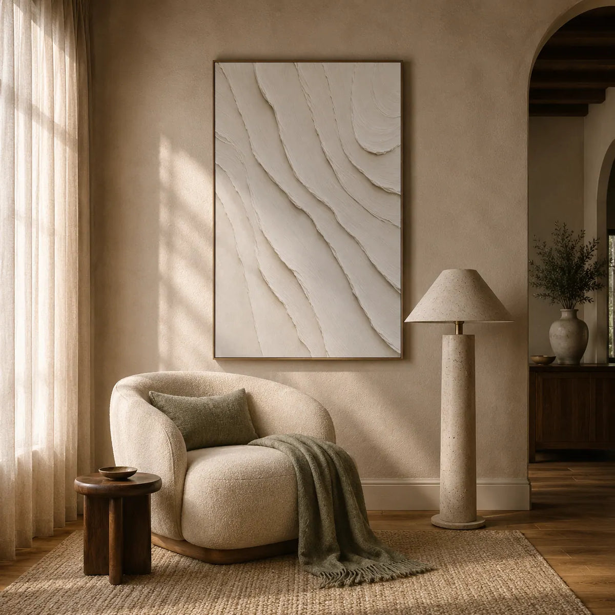 Ivory Flow Textured Wall Art room scene 3 | Olyrel