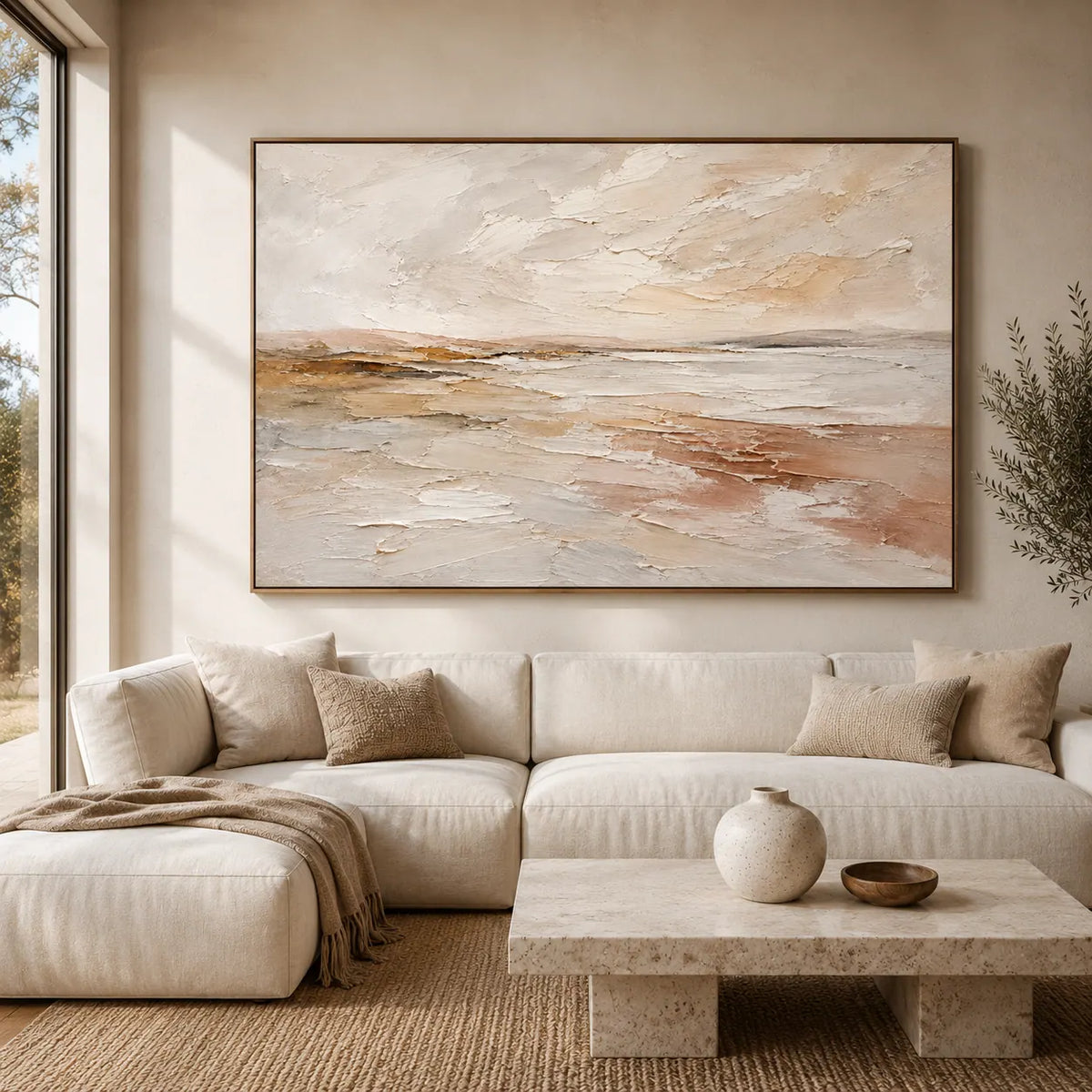 Pale Sandbar Seascape Wall Art room scene 2 | Olyrel