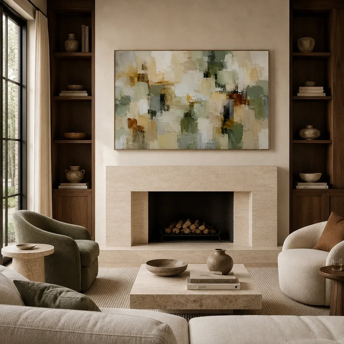 Sage Patch Abstract Wall Art room scene 6 | Olyrel