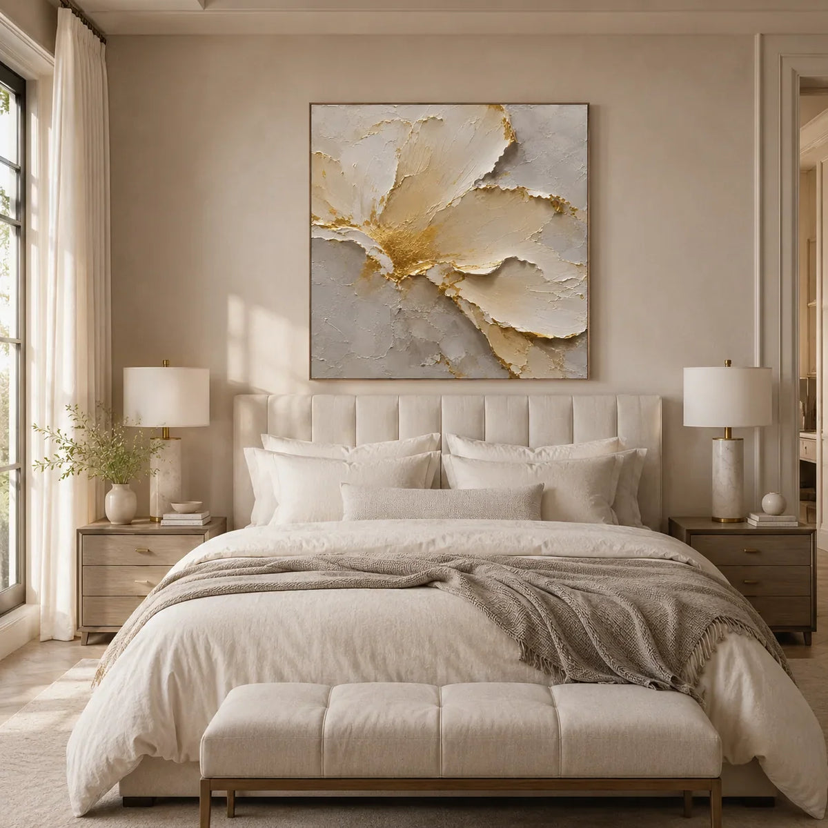 Gilded Petal Relief Wall Art room scene 1 | Olyrel