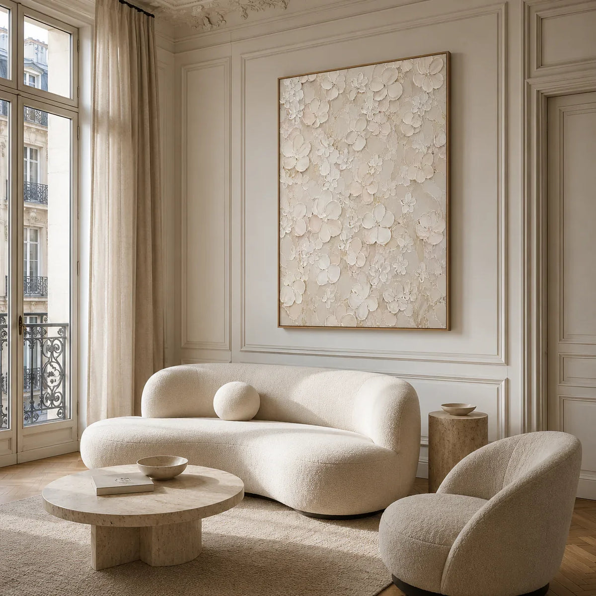 Ivory Garden Relief Wall Art styled in a living room | Olyrel