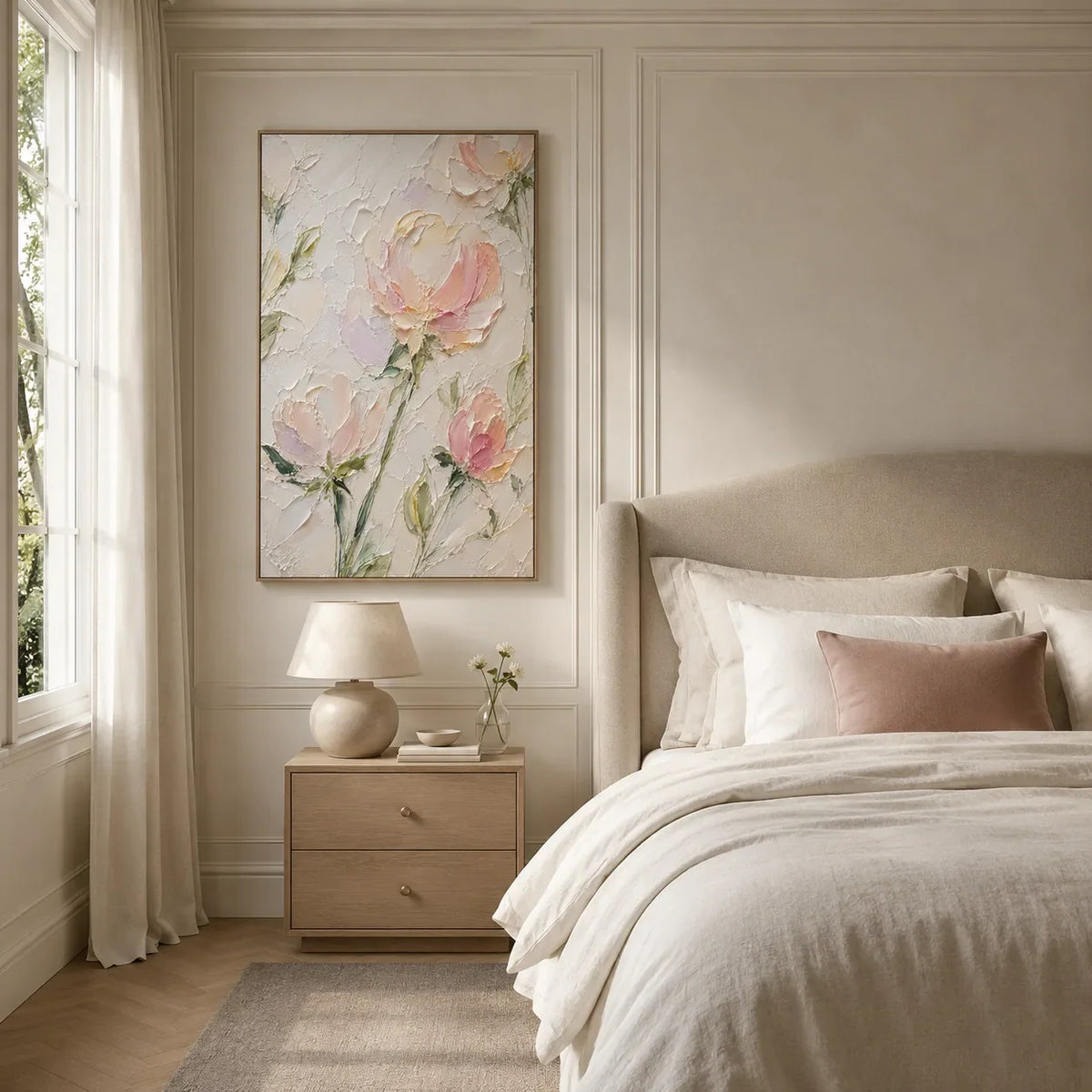 Blush Stem Floral Wall Art room scene 2 | Olyrel