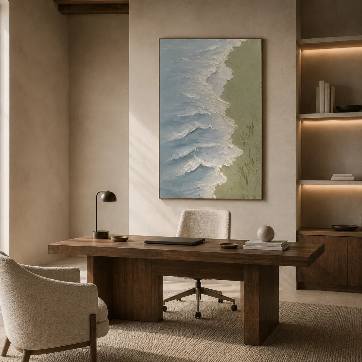 Blue Shore Textured Wall Art room scene 6 | Olyrel