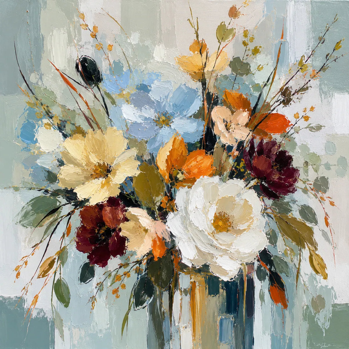 Blue Meadow Bouquet Wall Art room scene 2 | Olyrel
