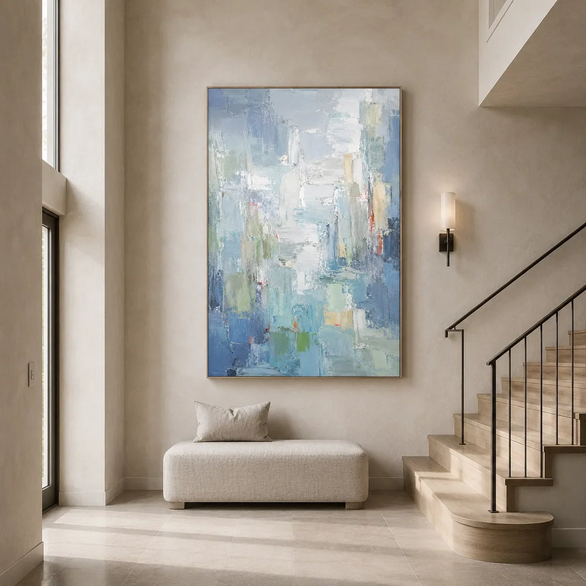 Blue Mist Cityscape Wall Art room scene 1 | Olyrel