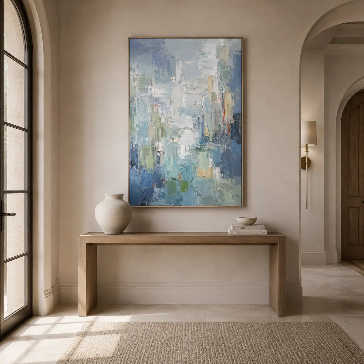 Blue Mist Cityscape Wall Art room scene 3 | Olyrel