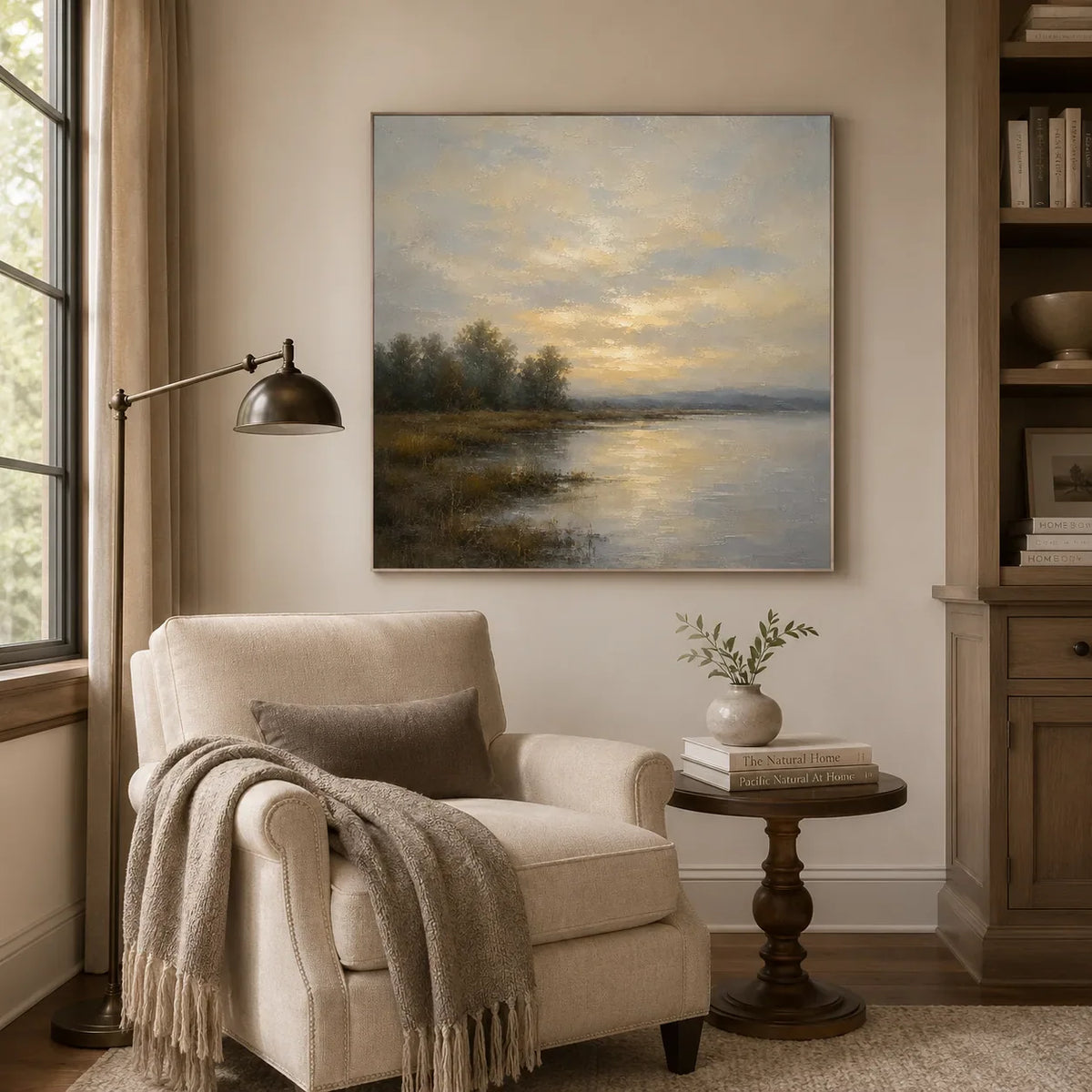 Misty Lake Landscape Wall Art room scene 3 | Olyrel