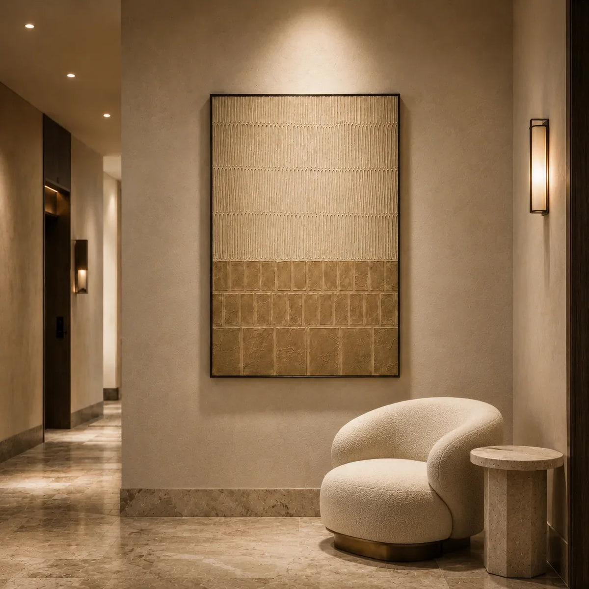 Sand Grid Textured Wall Art styled in a contemporary entryway | Olyrel