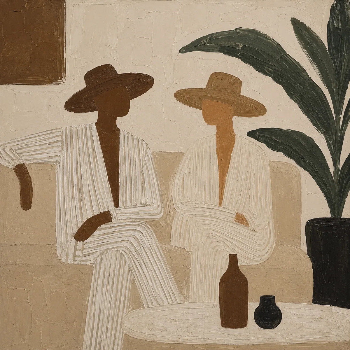 Palm Figures Abstract Wall Art room scene 1 | Olyrel