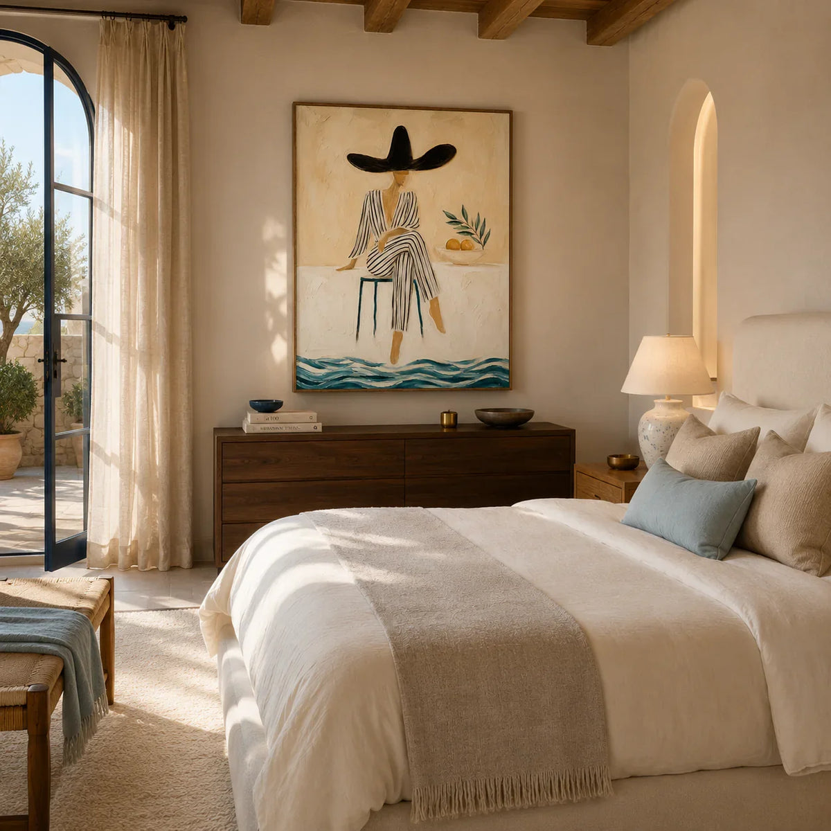 Citrus Muse Figure Wall Art styled in a bedroom | Olyrel