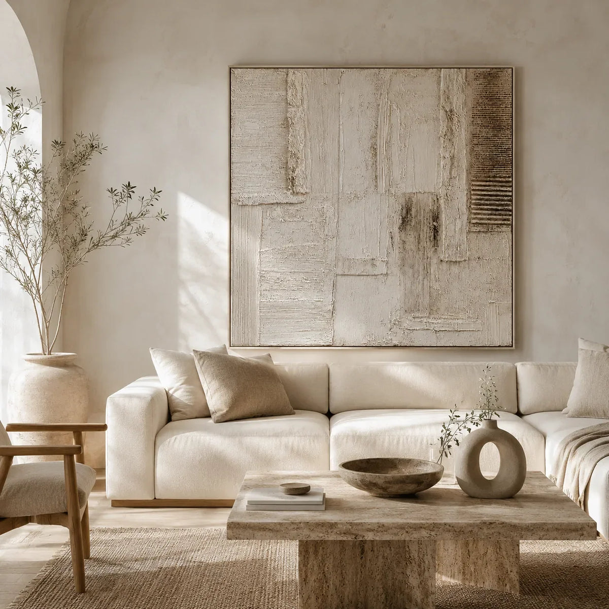 Woven Blocks Textured Wall Art shown in a quiet home office | Olyrel