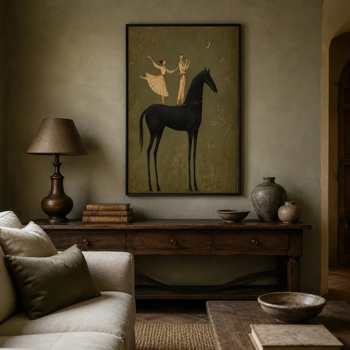 Equestrian Duet Figure Wall Art styled interior scene 1 | Olyrel