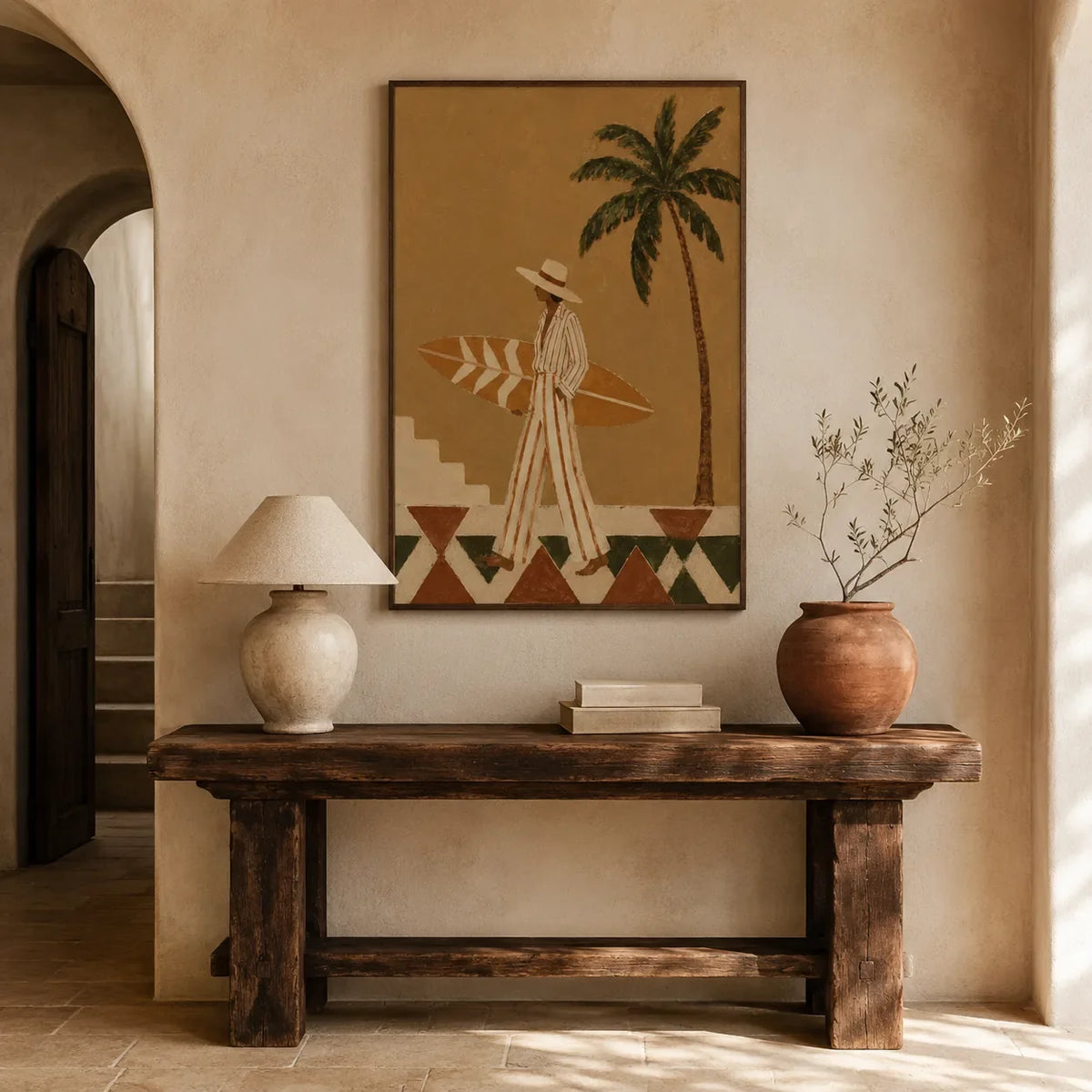 Palm Walk Figure Wall Art styled interior scene 3 | Olyrel