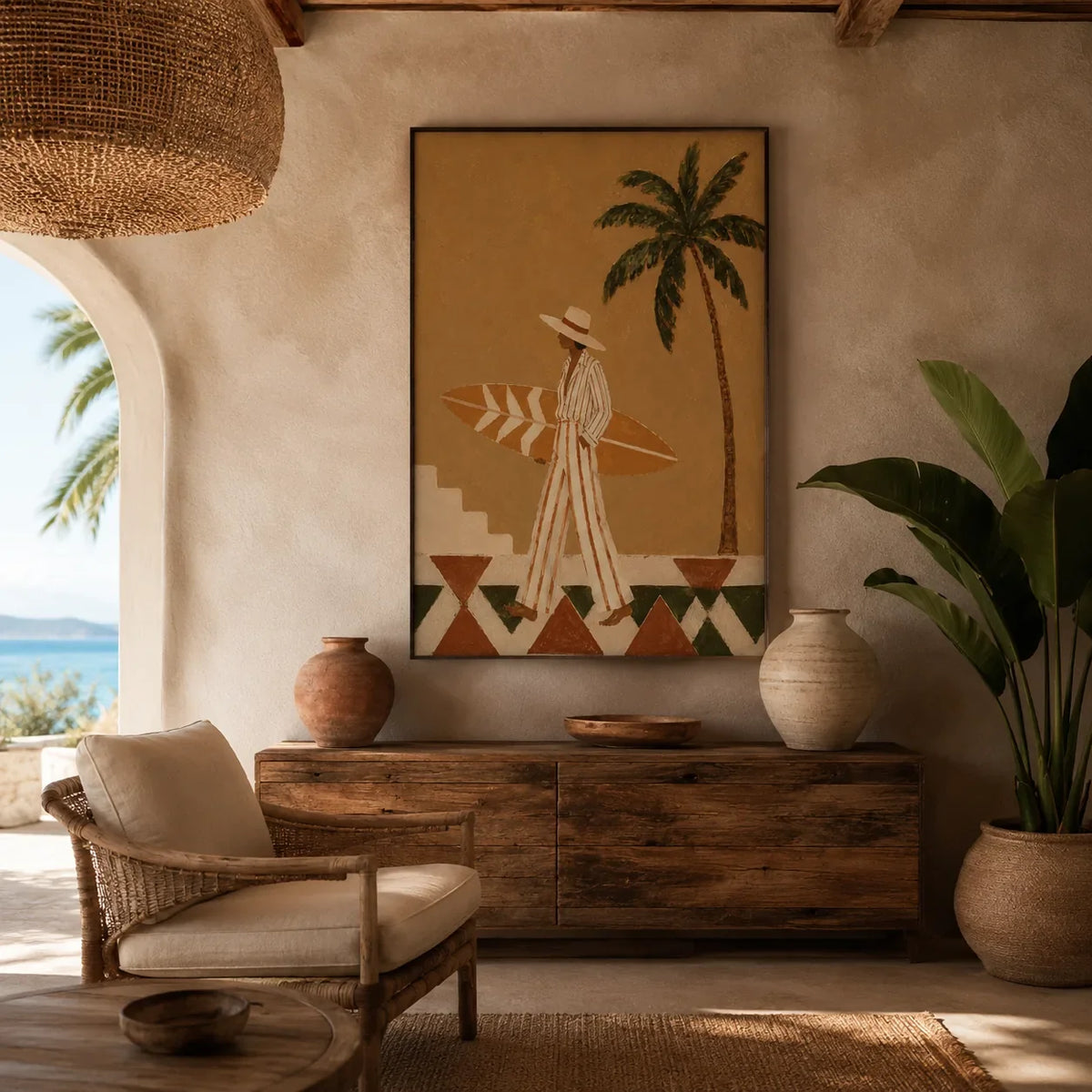 Palm Walk Figure Wall Art styled interior scene 4 | Olyrel