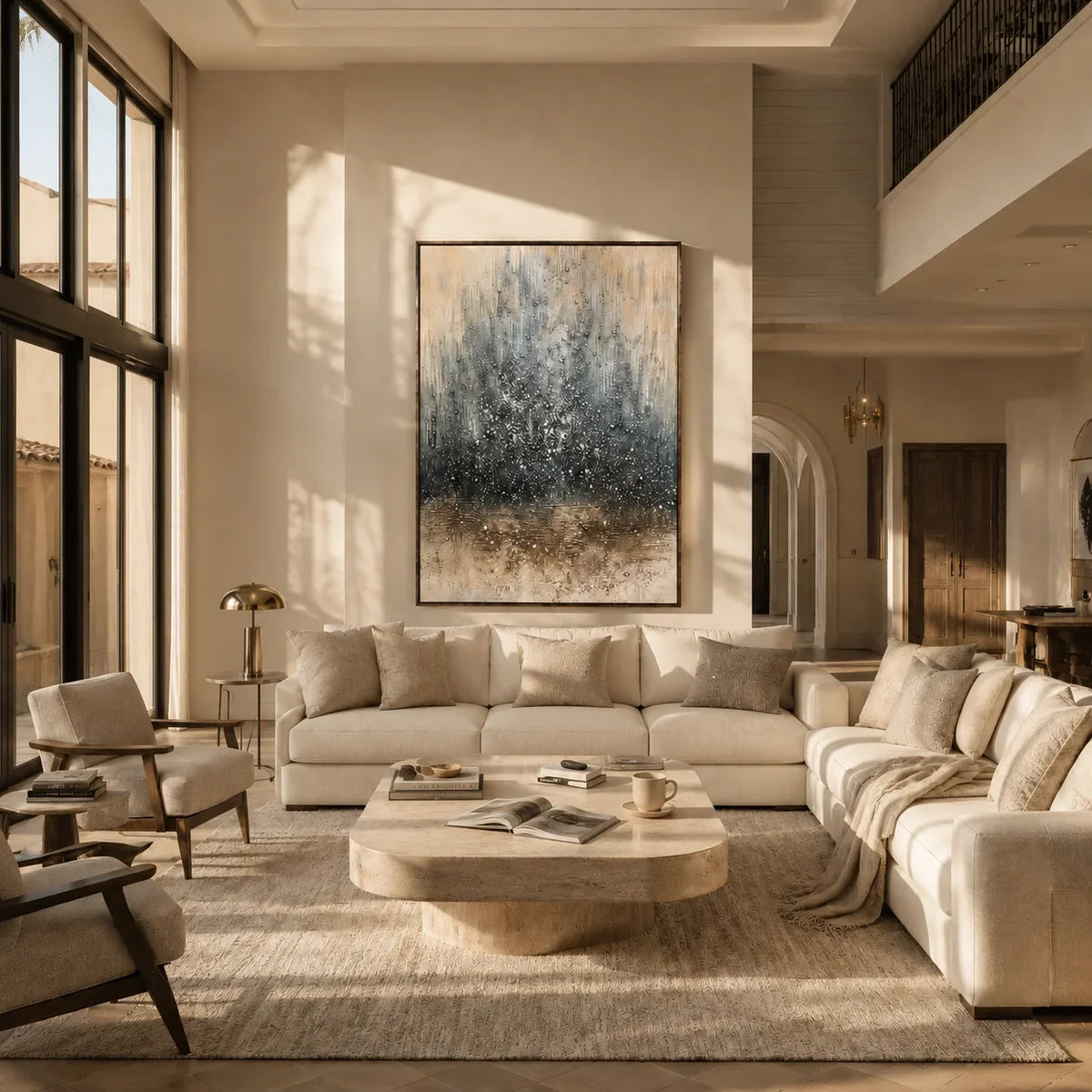 Blue Mist Abstract Wall Art styled in a contemporary entryway | Olyrel