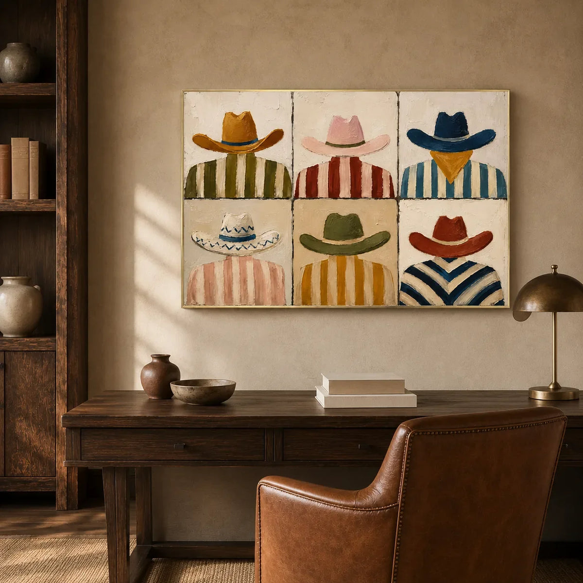 Western Hat Grid Wall Art styled interior scene 3 | Olyrel