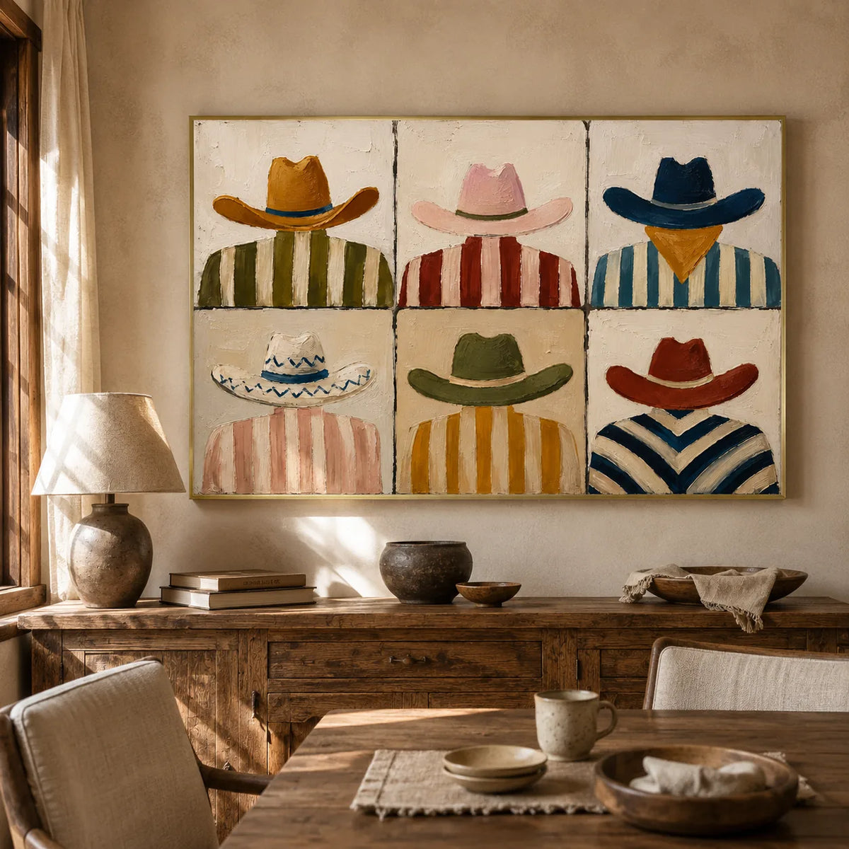 Western Hat Grid Wall Art styled interior scene 5 | Olyrel