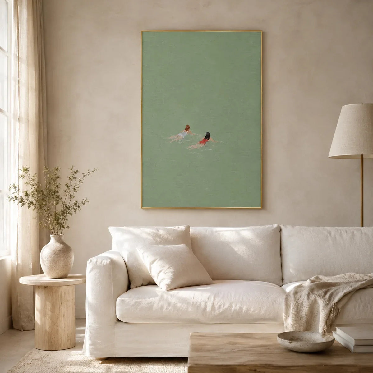 Sea Green Swimmers Wall Art styled interior scene 1 | Olyrel