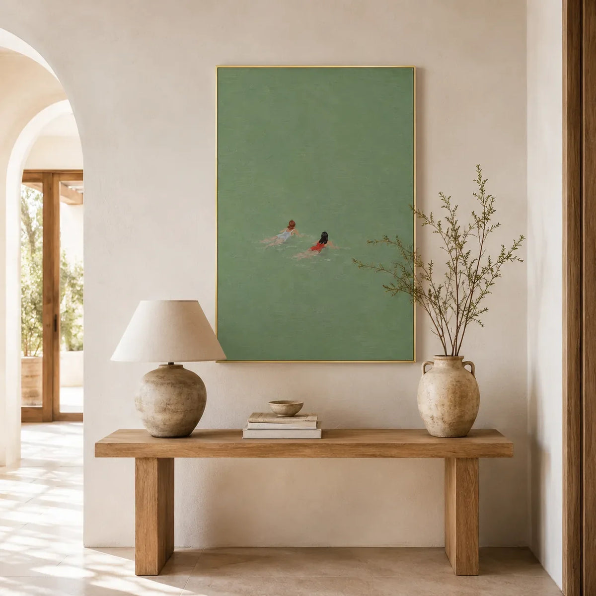 Sea Green Swimmers Wall Art styled interior scene 3 | Olyrel