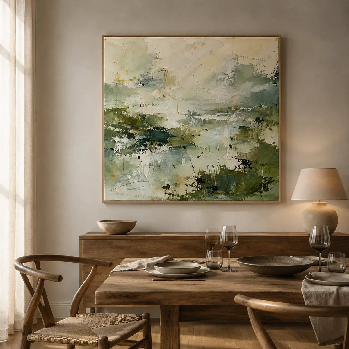 Sage Marsh Abstract Wall Art styled interior scene 5 | Olyrel