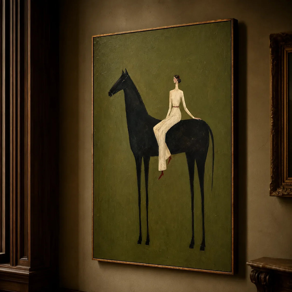 Midnight Horsewoman Figure Wall Art styled interior scene 5 | Olyrel