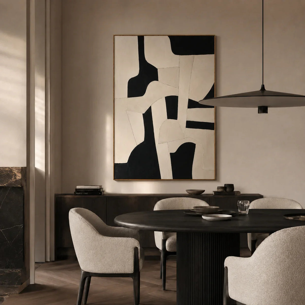 Ivory Forms Abstract Wall Art styled in a dining room | Olyrel