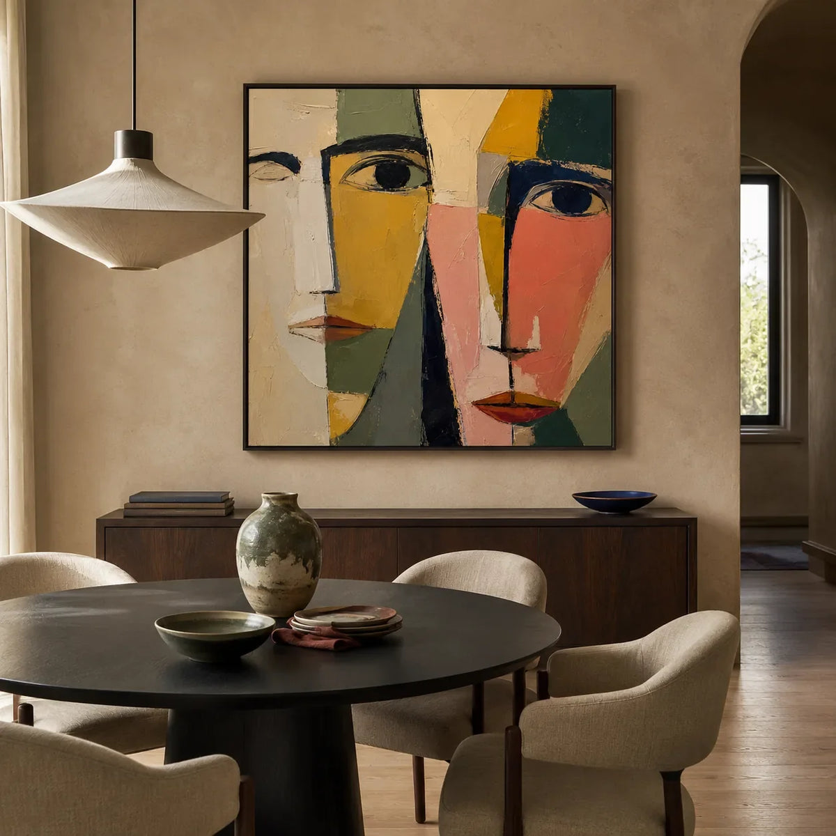 Colorblock Faces Abstract Wall Art styled interior scene 2 | Olyrel