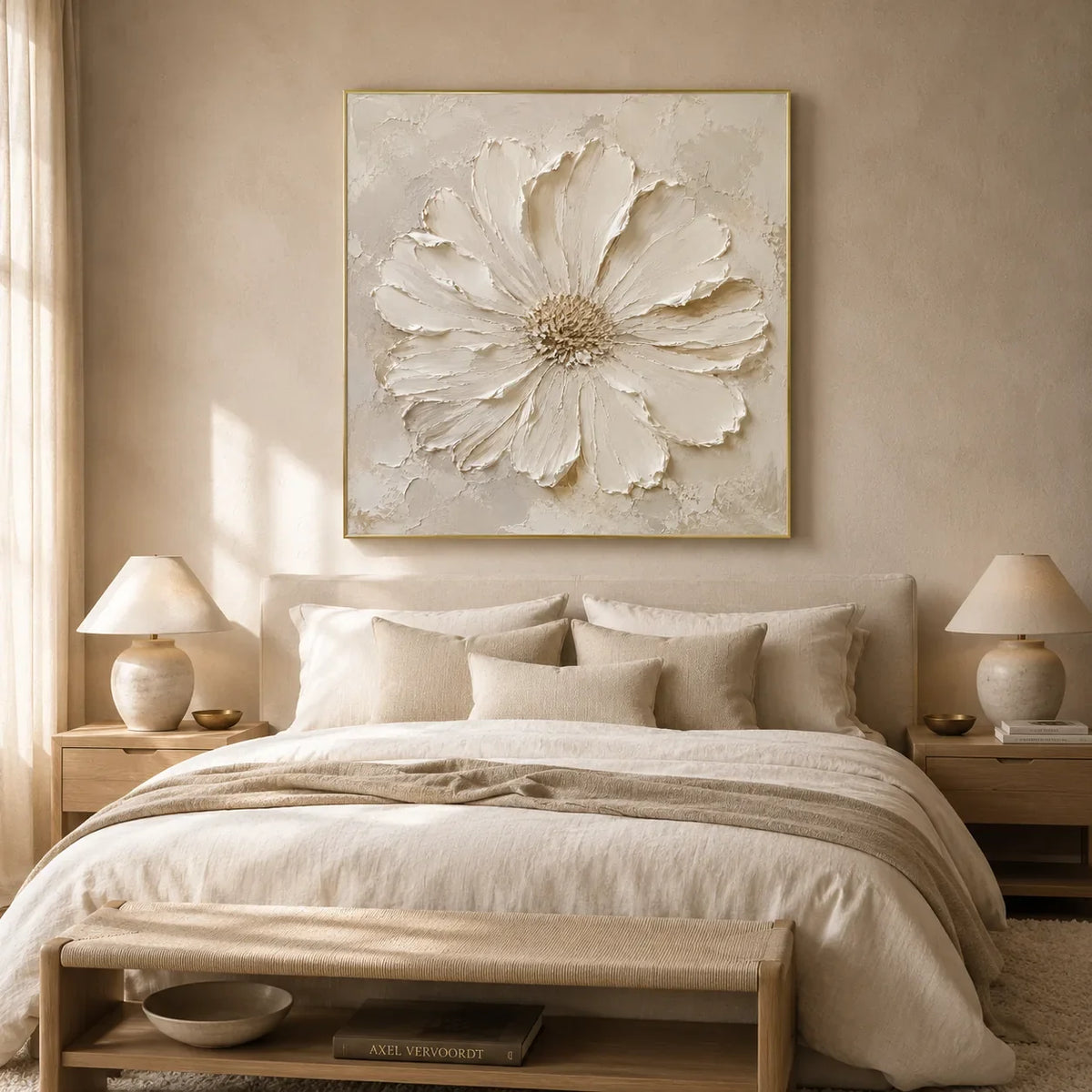 Ivory Daisy Relief Wall Art styled interior scene 2 | Olyrel