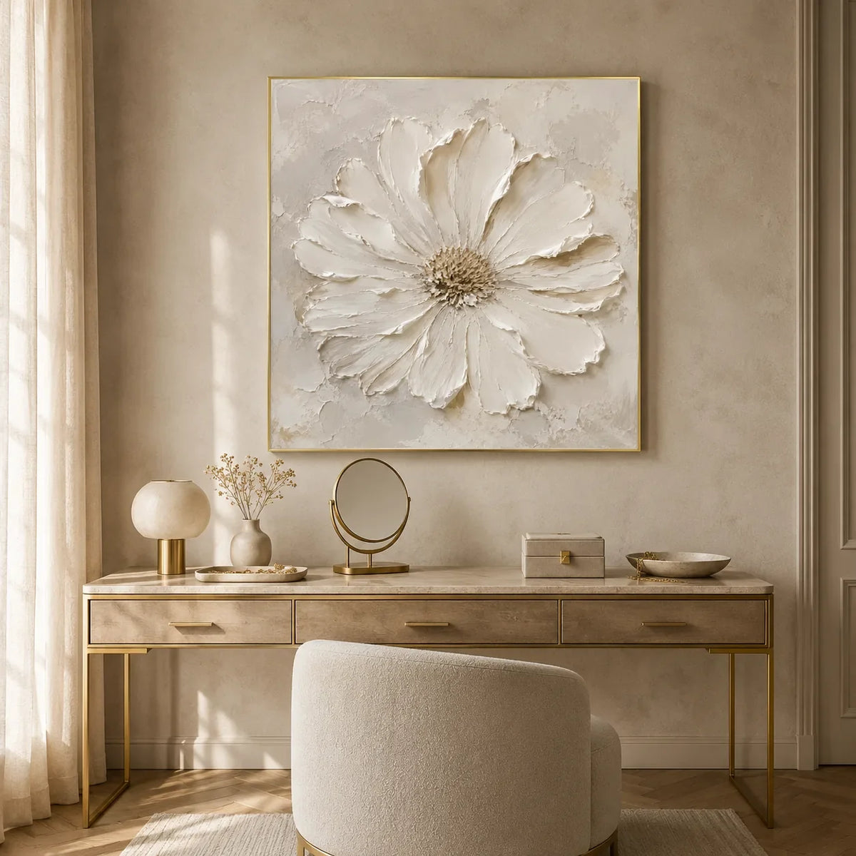 Ivory Daisy Relief Wall Art styled interior scene 3 | Olyrel