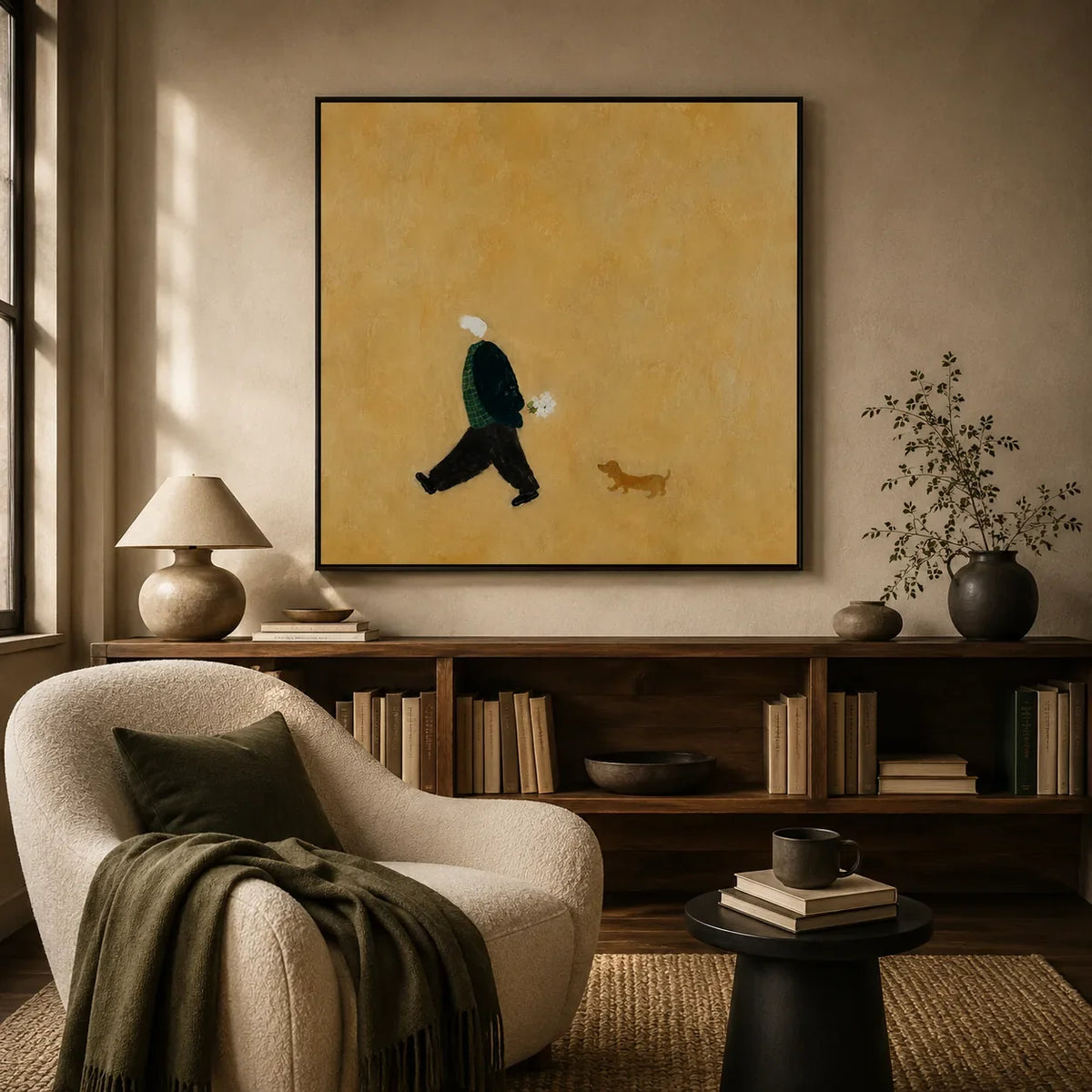 Golden Stroll Figure Wall Art styled interior scene 3 | Olyrel