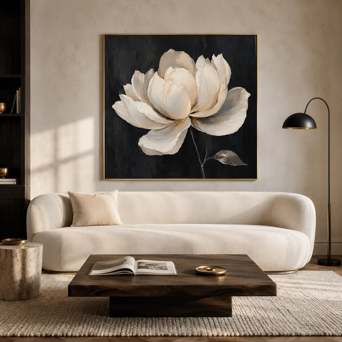 Midnight Magnolia Floral Wall Art styled interior scene 1 | Olyrel