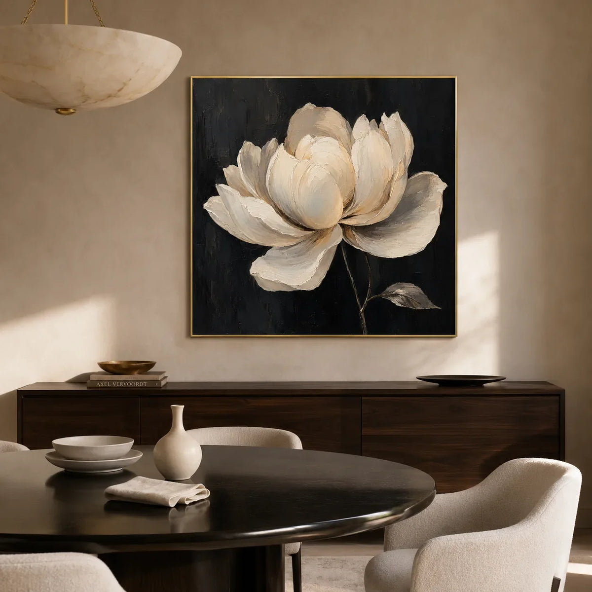 Midnight Magnolia Floral Wall Art styled interior scene 2 | Olyrel