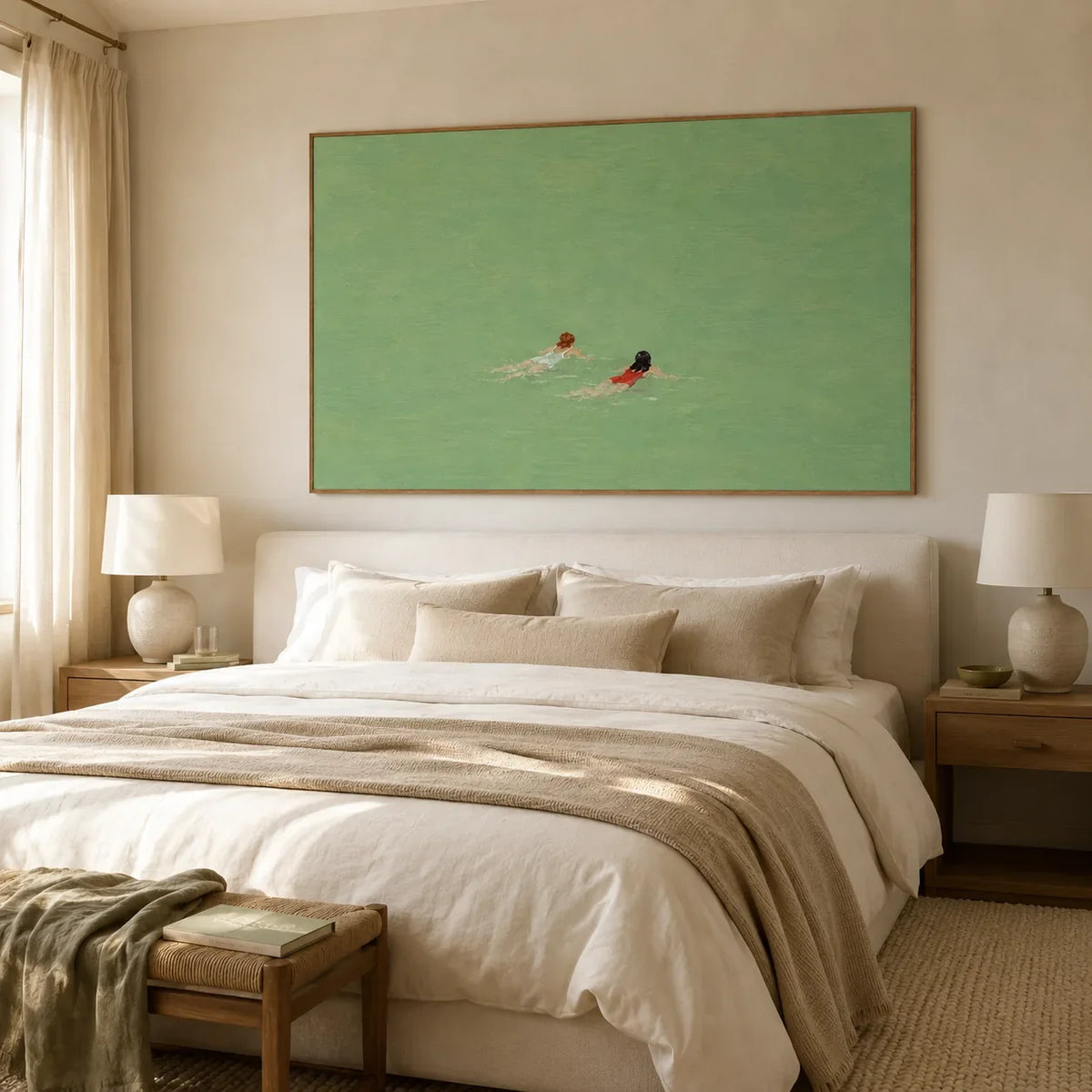 Emerald Swimmers Figure Wall Art styled interior scene 2 | Olyrel