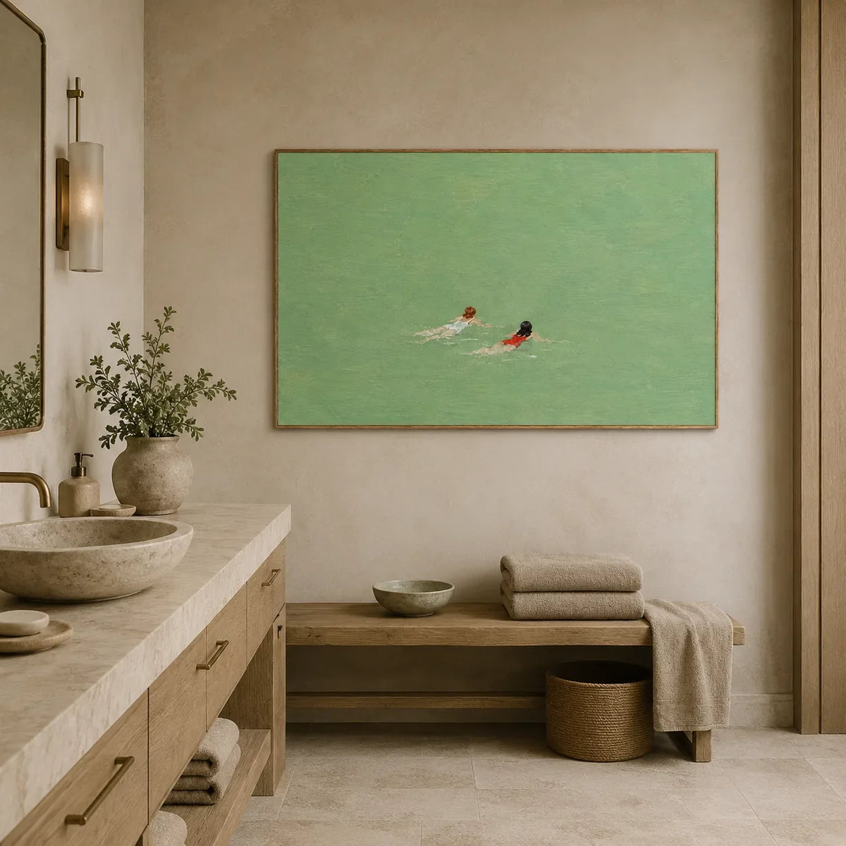 Emerald Swimmers Figure Wall Art styled interior scene 3 | Olyrel