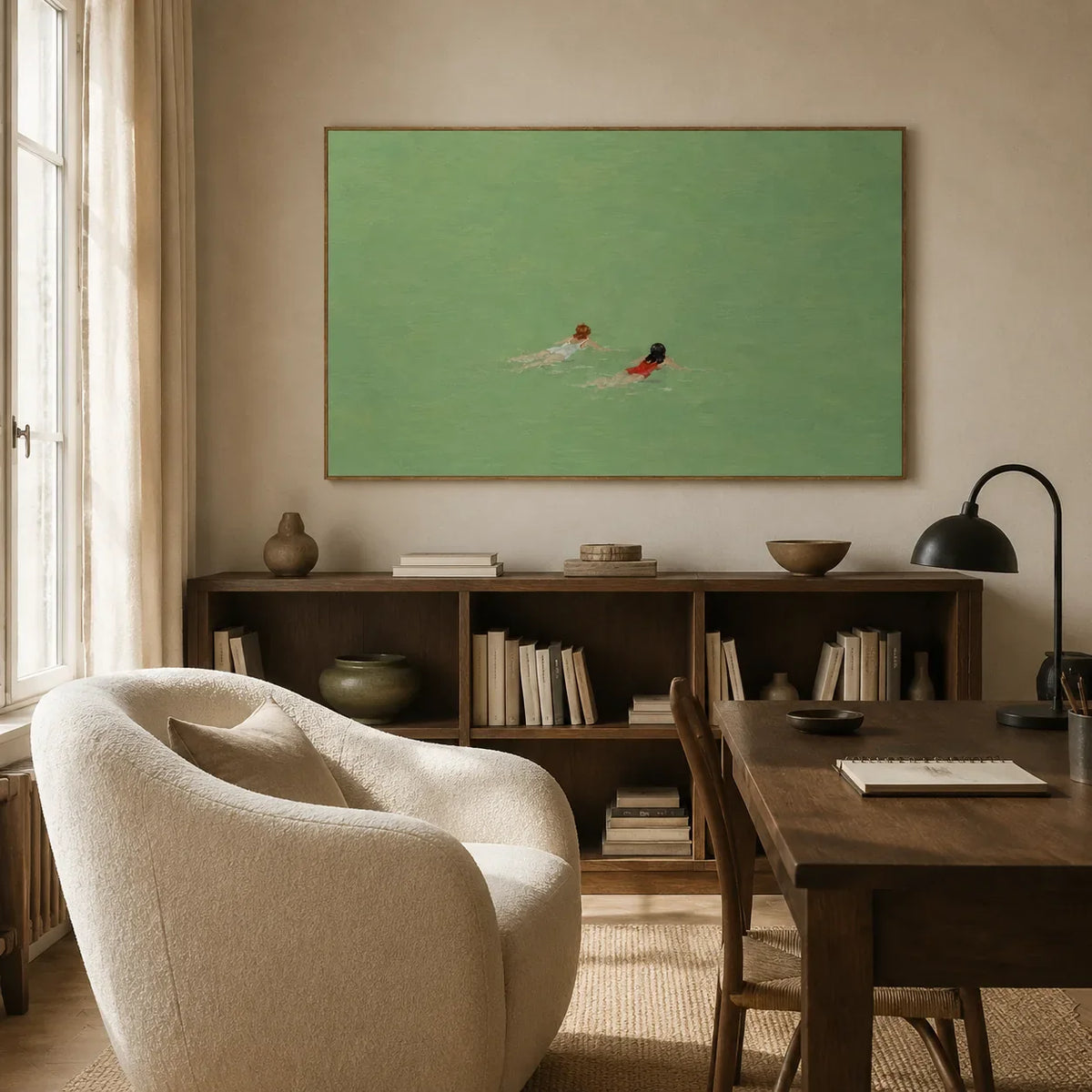 Emerald Swimmers Figure Wall Art styled interior scene 5 | Olyrel