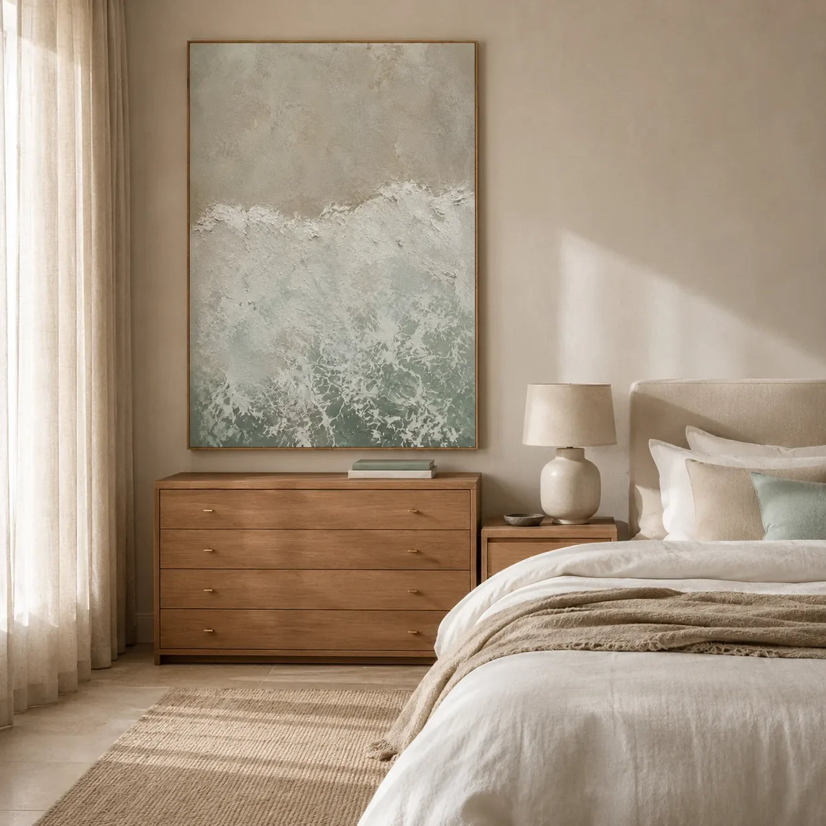 Seafoam Break Textured Wall Art styled interior scene 3 | Olyrel