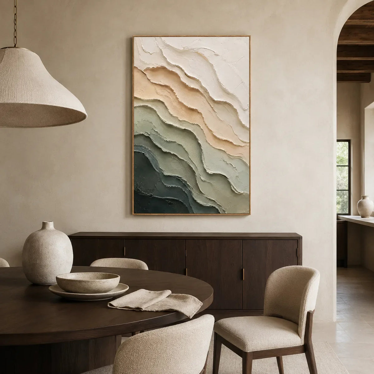 Sage Strata Textured Wall Art styled interior scene 5 | Olyrel