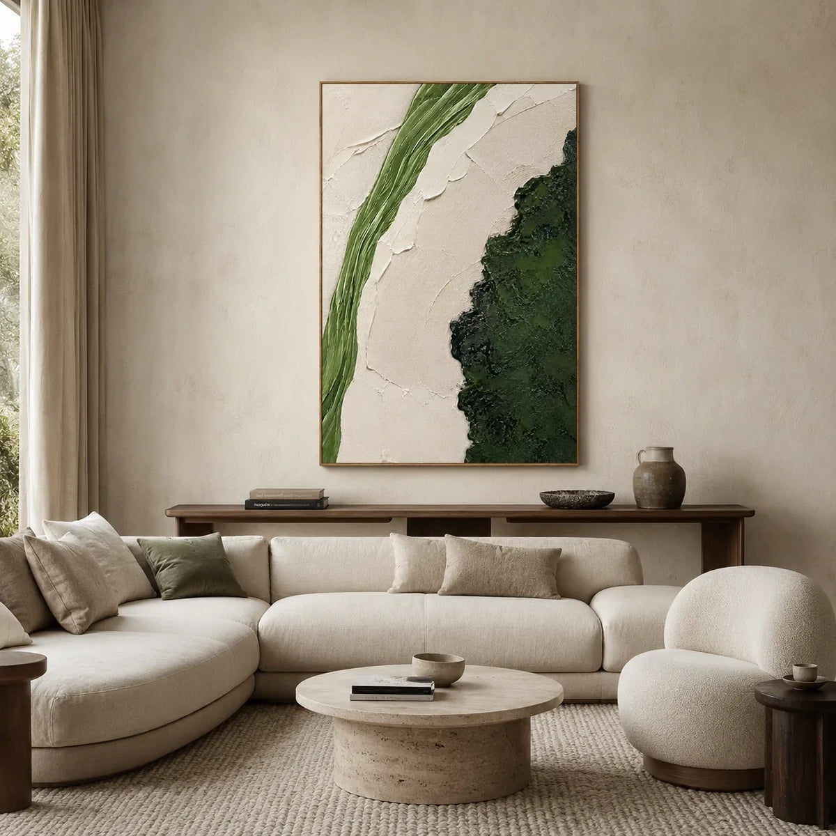 Verdant Divide Textured Wall Art styled interior scene 1 | Olyrel