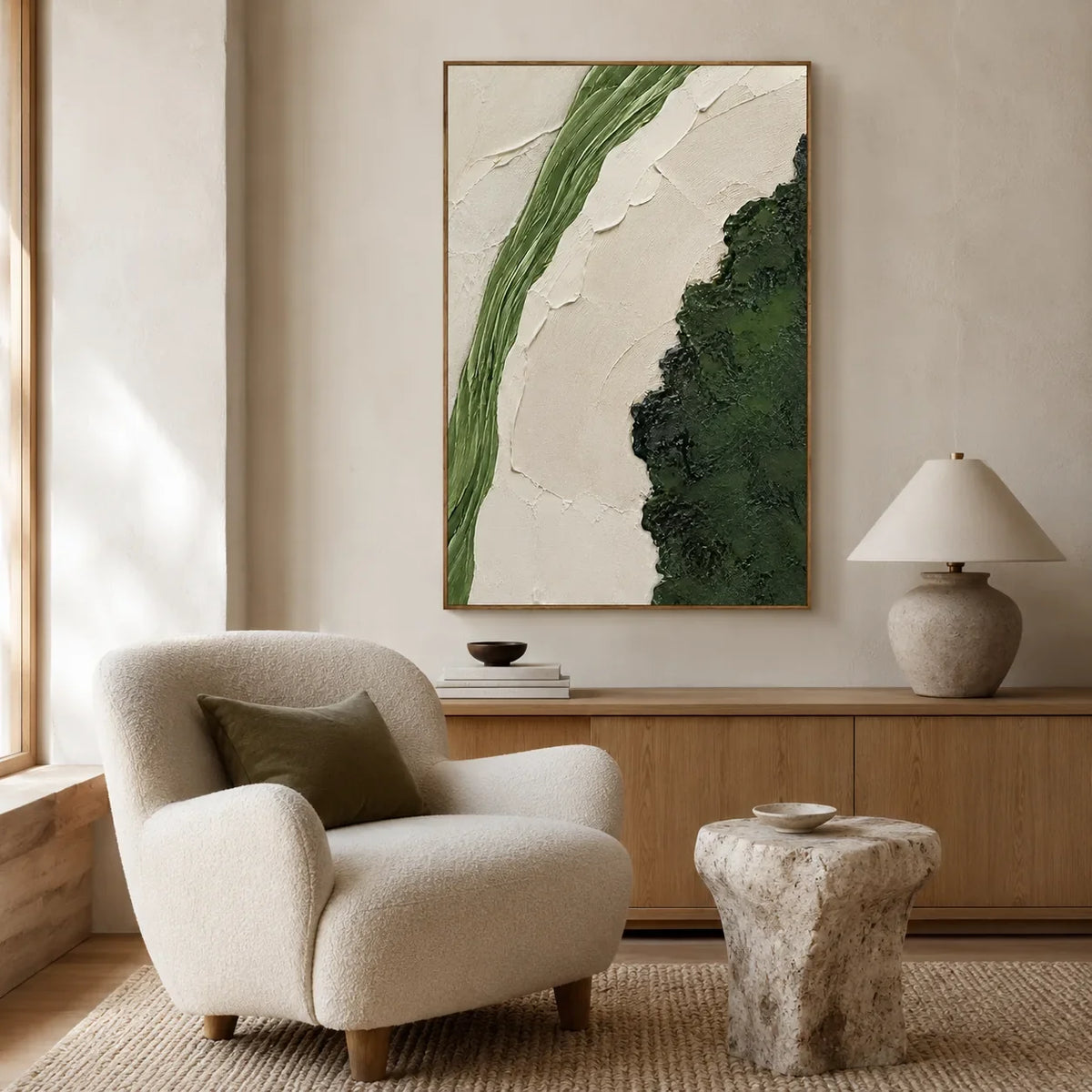 Verdant Divide Textured Wall Art styled interior scene 2 | Olyrel