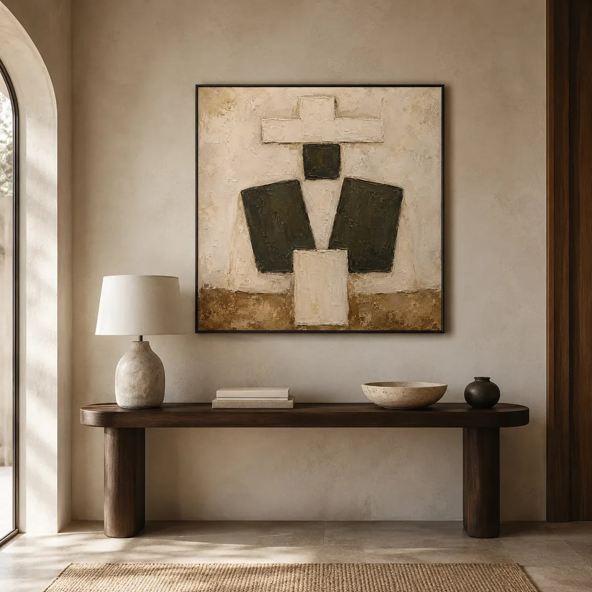 Ivory Totem Abstract Wall Art styled interior scene 2 | Olyrel