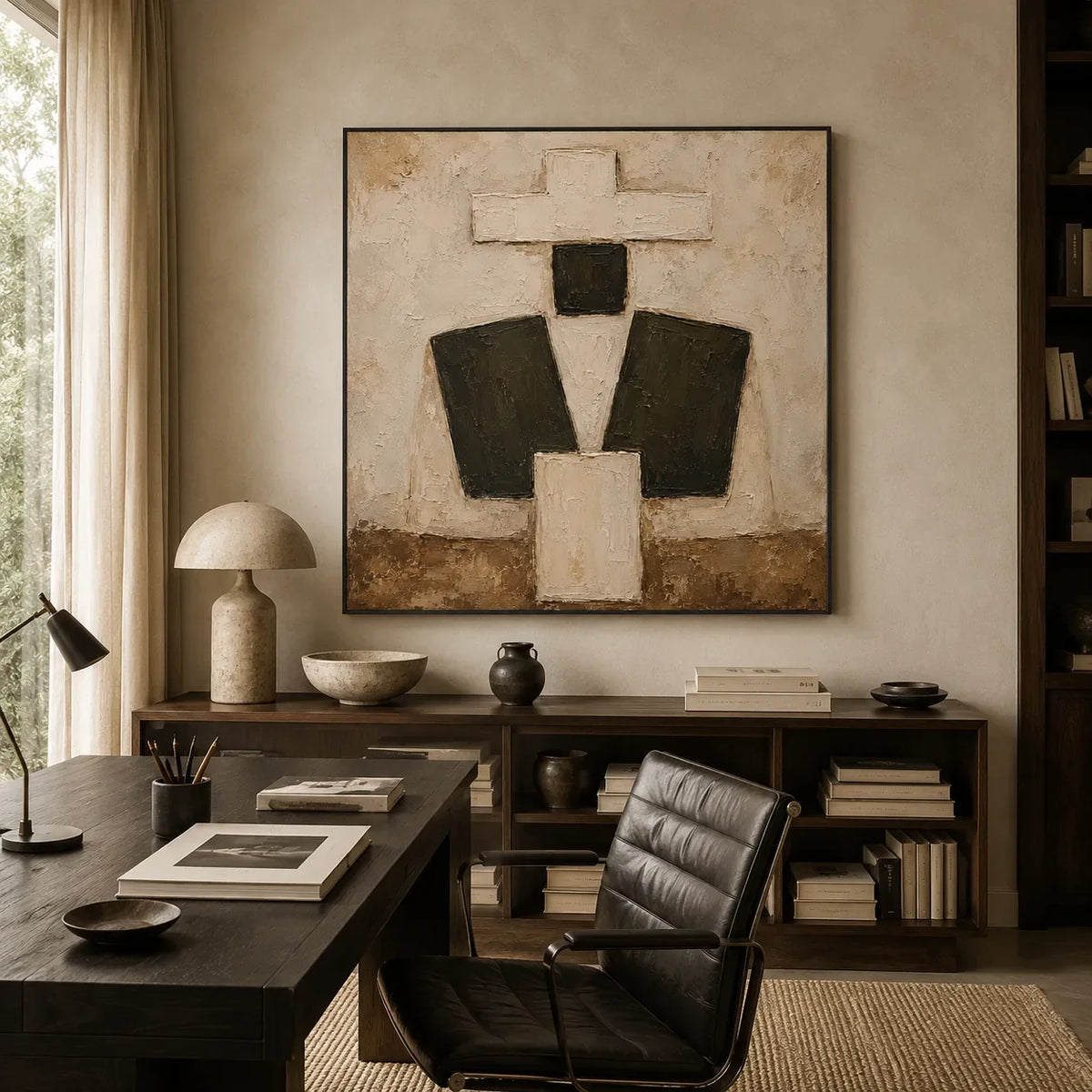 Ivory Totem Abstract Wall Art styled interior scene 3 | Olyrel