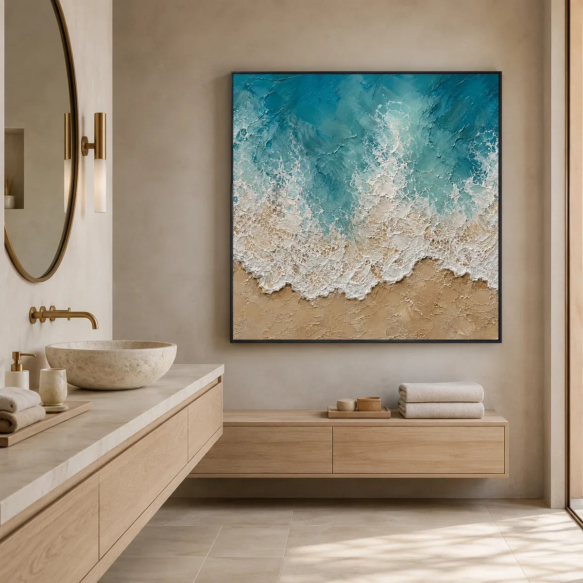 Seafoam Lace Textured Wall Art styled interior scene 4 | Olyrel