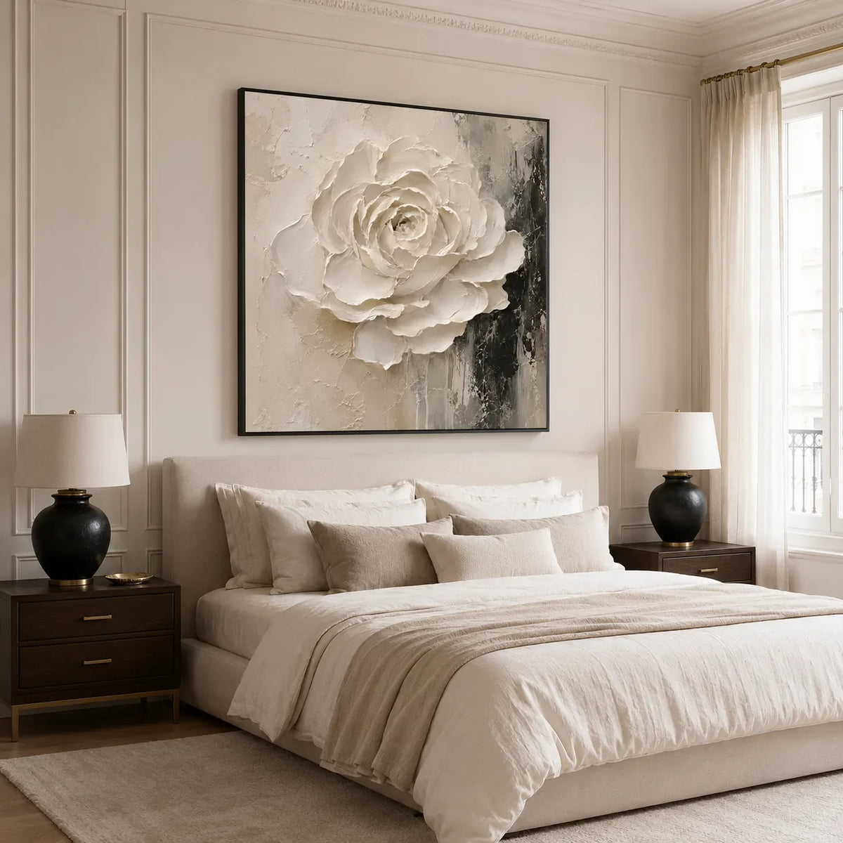 Sculpted Rose Relief Wall Art styled interior scene 2 | Olyrel