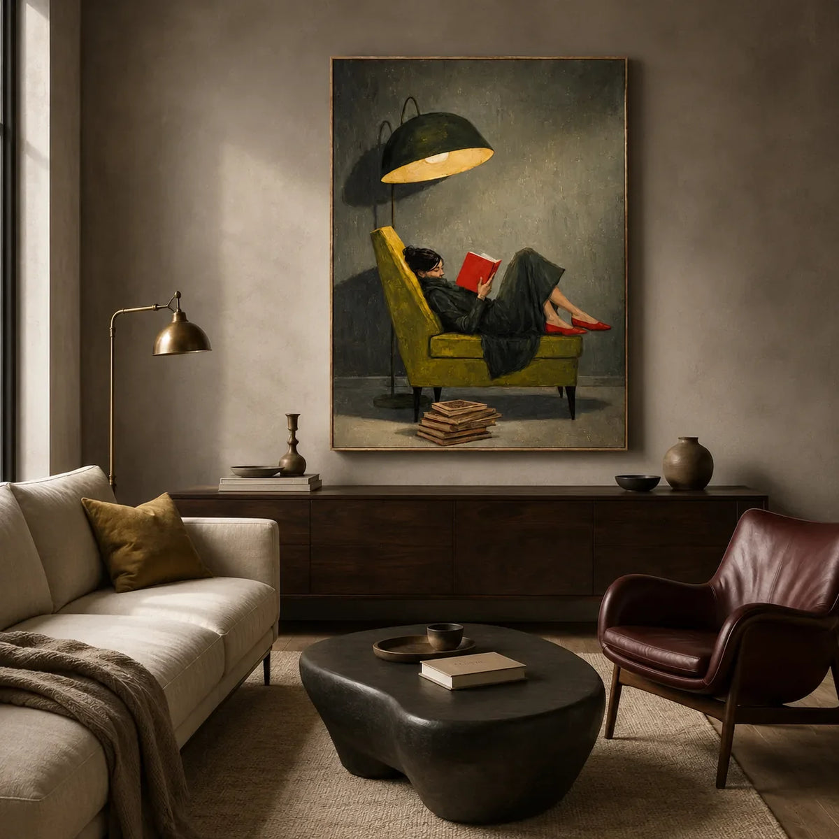 Quiet Reader Figure Wall Art styled interior scene 2 | Olyrel