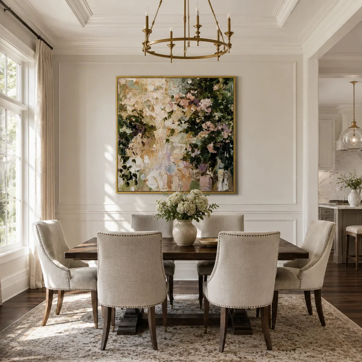 Garden Bloom Floral Wall Art displayed in a bright dining room | Olyrel