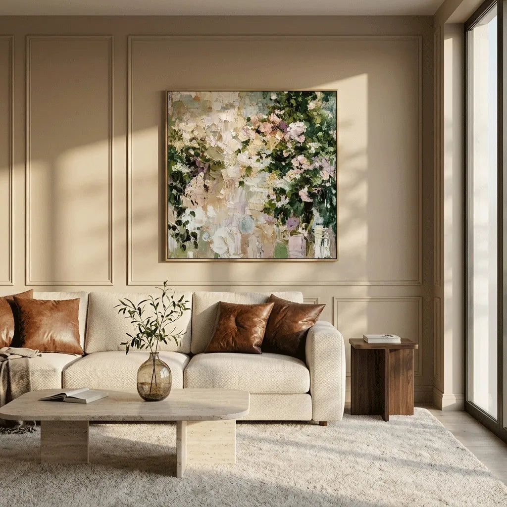 Garden Bloom Floral Wall Art displayed in a bright dining room | Olyrel