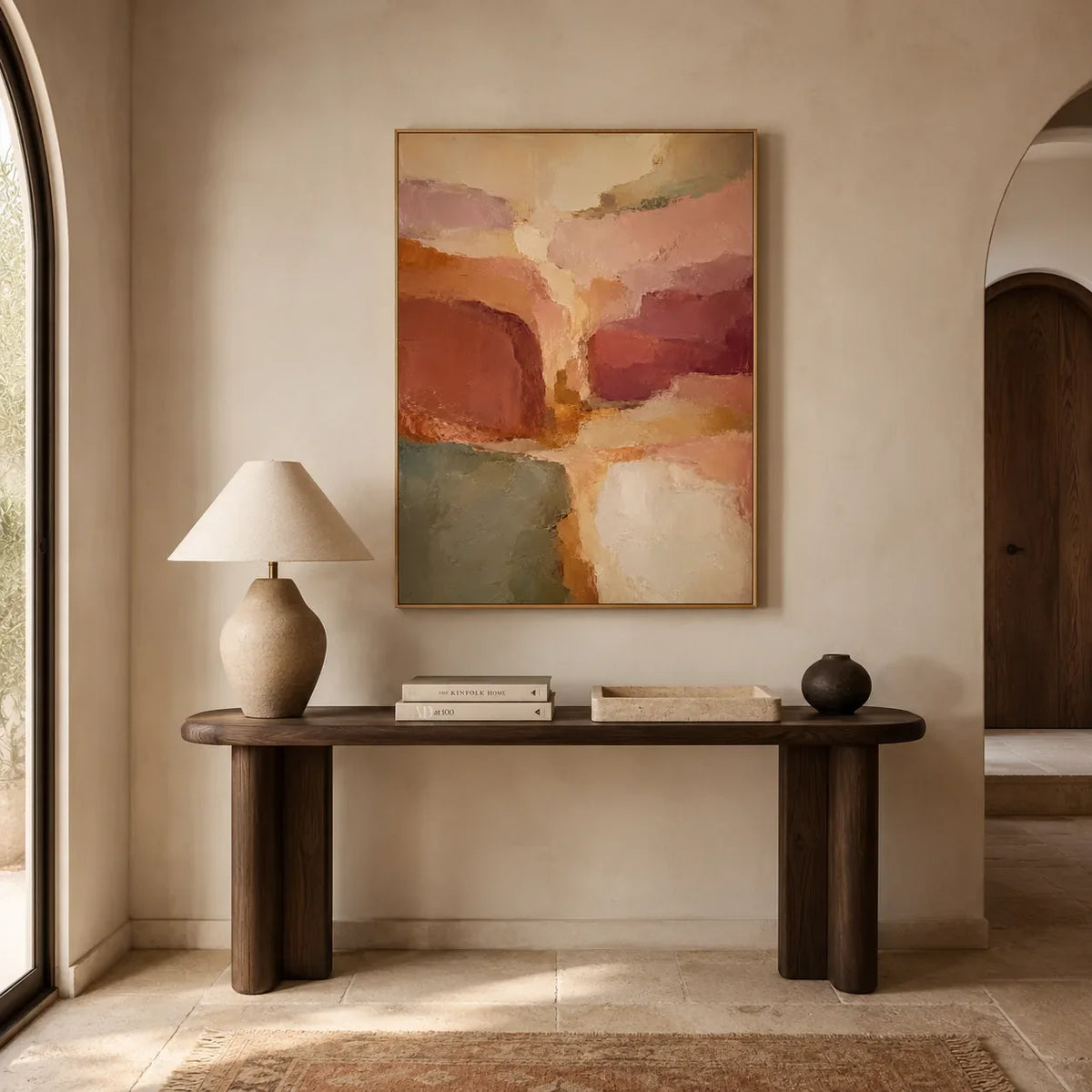 Coral Passage Abstract Wall Art styled interior scene 3 | Olyrel