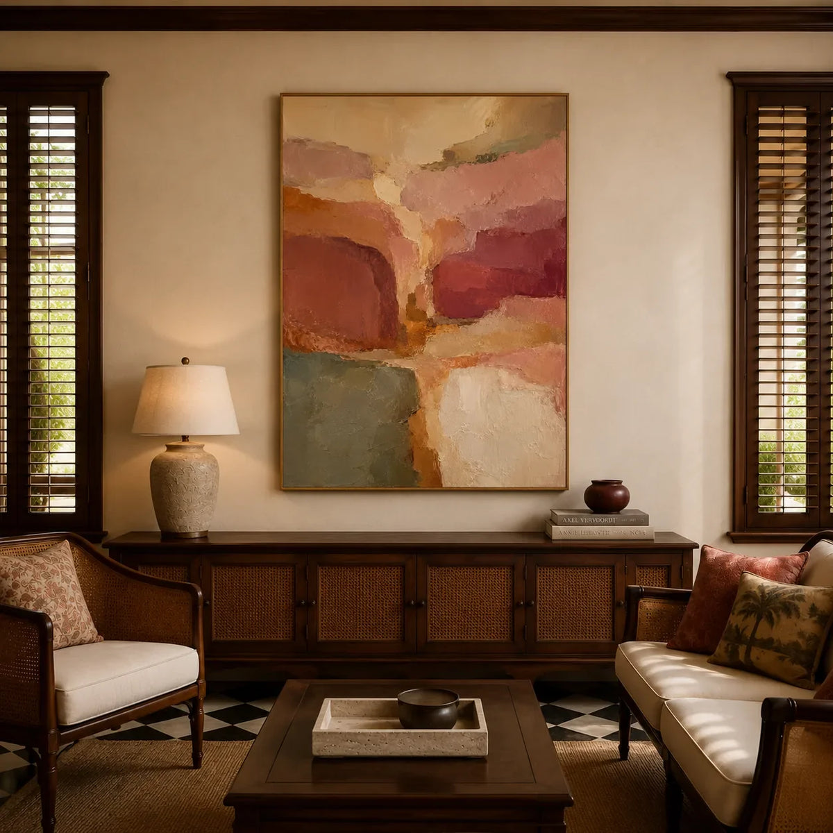 Coral Passage Abstract Wall Art styled interior scene 4 | Olyrel
