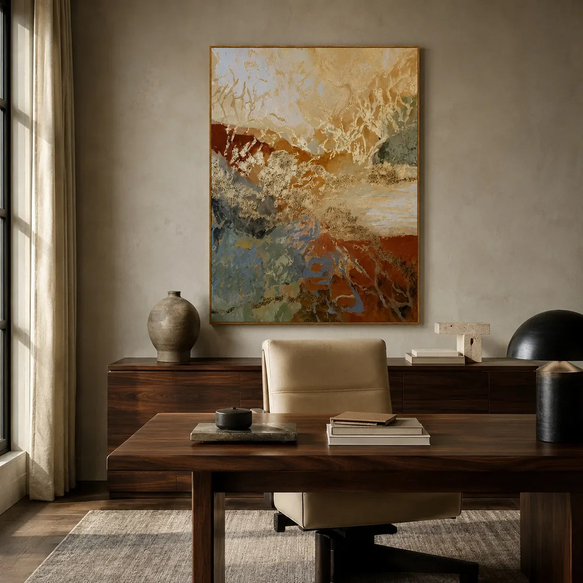 Copper Torrent Abstract Wall Art styled interior scene 5 | Olyrel