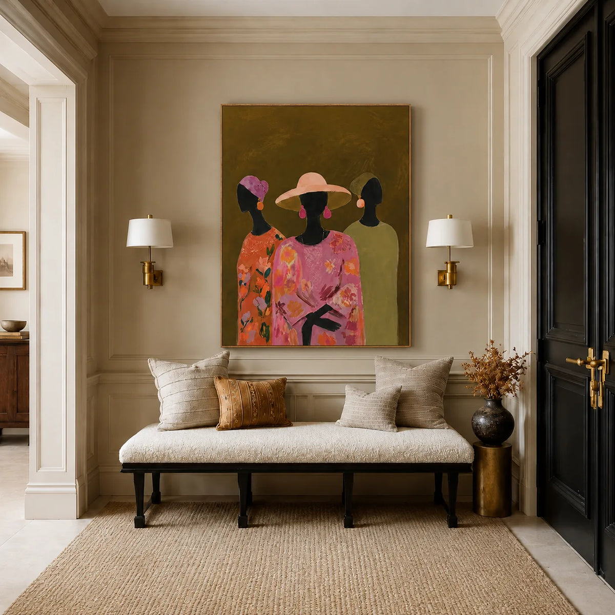 Floral Hat Trio Figure Wall Art styled interior scene 2 | Olyrel